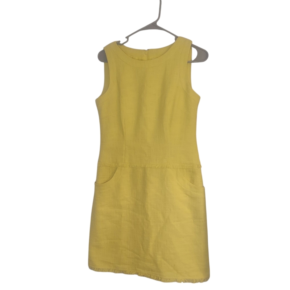 Calvin Klein Sheath Dropwaist Textured Fabric Lined Yellow Dress Size 6 EUC
